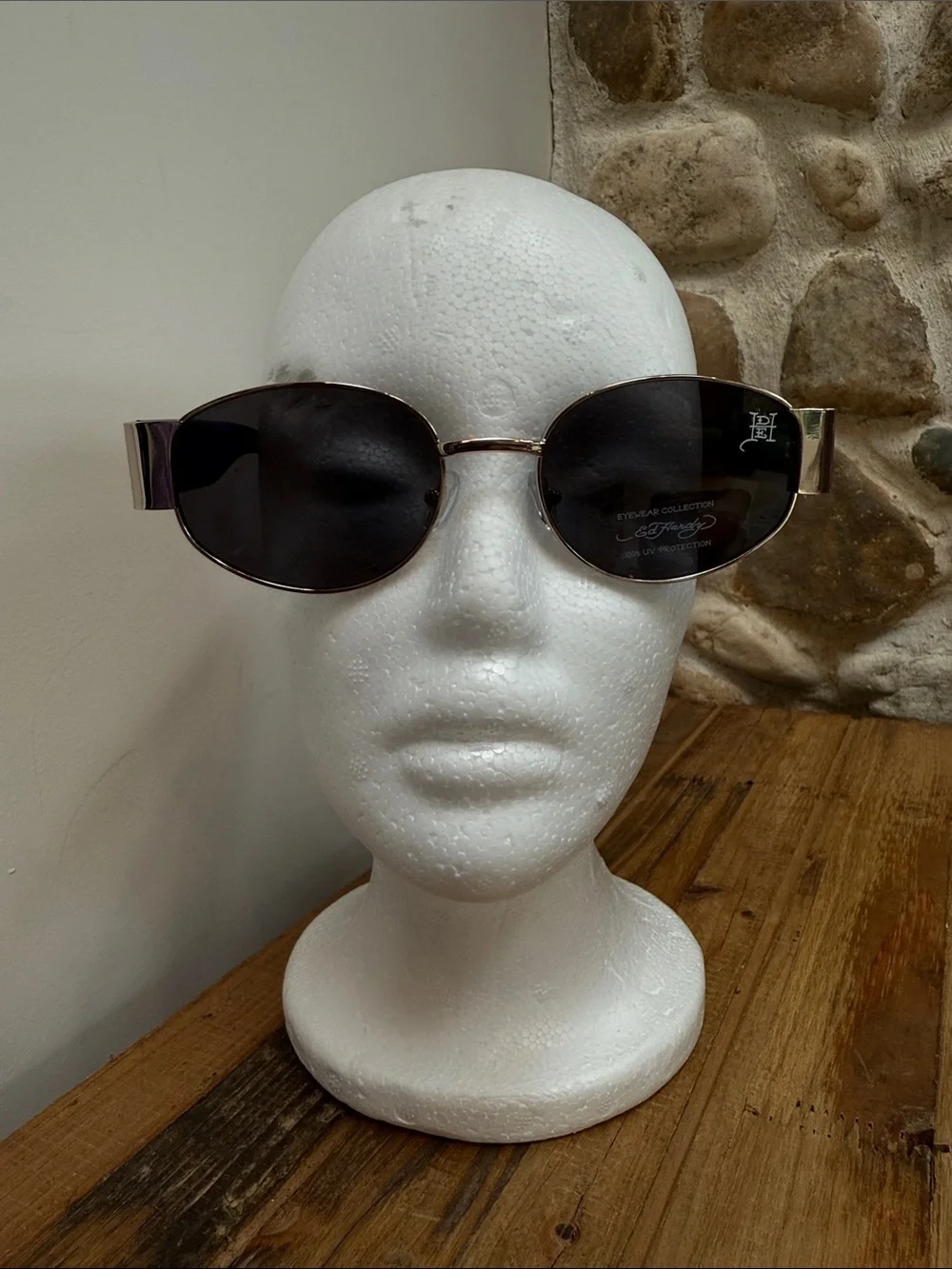 NWT Ed Hardy Gold and Black Sunglasses with Colorful Temple Art